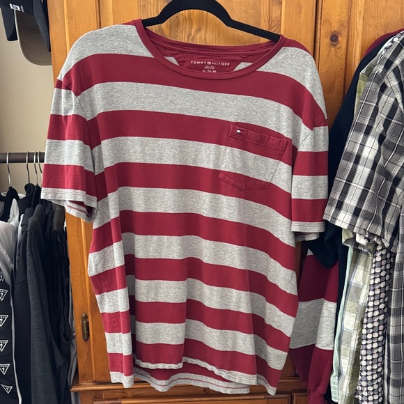 Tommy Hilfiger Other - Tommy Hilfiger Men's Burgundy and Gray Striped Tee - 100% cotton